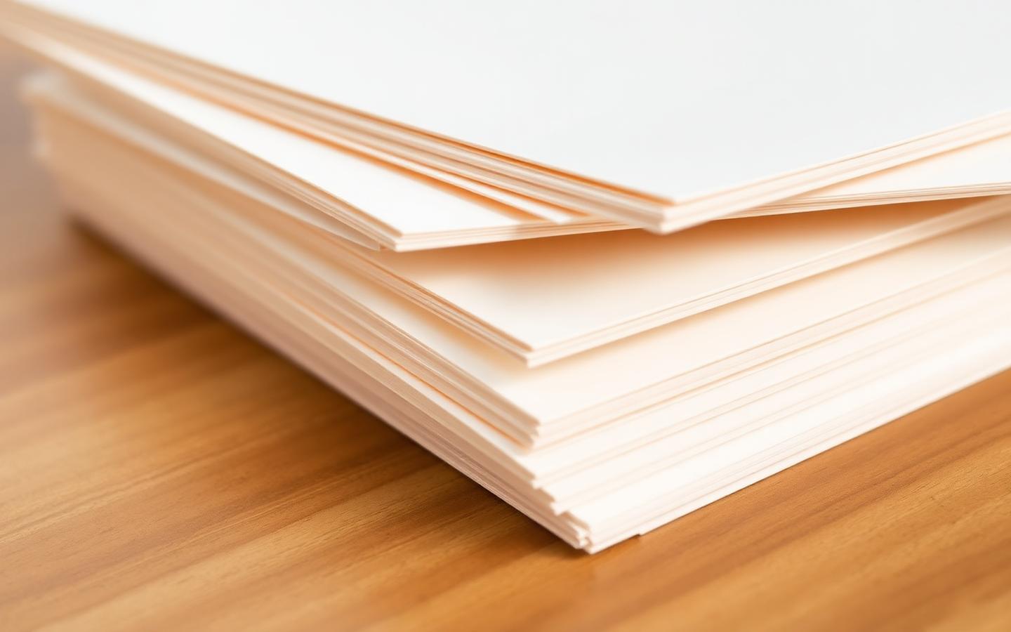 Premium paper sheets stacked on a wooden surface